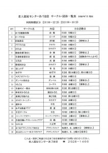 令和８年度　老人福祉センターあづま荘　サークル一覧表